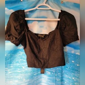 Black Puff-Sleeve Cropped Top - Unknown Brand